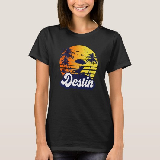 T-shirt Destin Florida Sunset Beach Retro Premium (Devant)