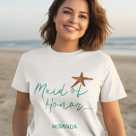 T-shirt Destination plage étoile de mer mariage domestique<br><div class="desc">Starfish domestique d'honneur mer / plage / destination t-shirt de mariage avec script de calligraphie bleu aqua et texte modifiable. Personnalisez-le avec la bonne du nom de l'honneur.</div>