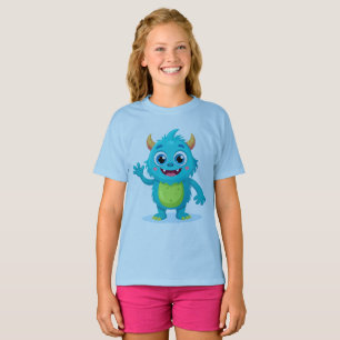 T-shirt d'été pour filles - Monstre Bleu Joyeux - 