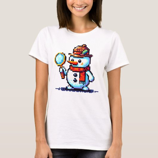 T-shirt Détective Snowman - Drôle Pixel Art Mystère d'hive (Devant)