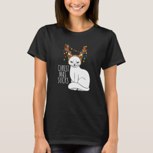 T-shirt Déteste les vacances Chat renne en colère Noël Su