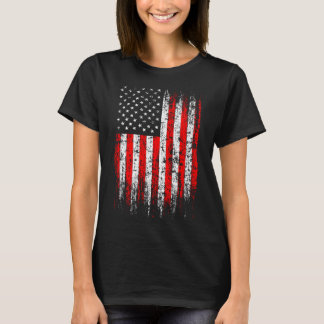 T-shirt Détresse Drapeau Américain Femmes Hommes Noir USA