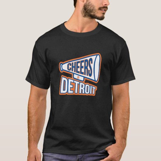 T-shirt Detroit Navy Blue And Orange Megaphone (Devant)