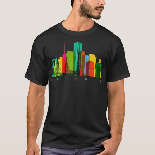 T-shirt Detroit Skyline coloré Michigan Motor City Vinta (Devant)