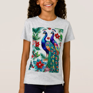 T-Shirt Deux Beaux Pics De Noël Avec Poinsettias