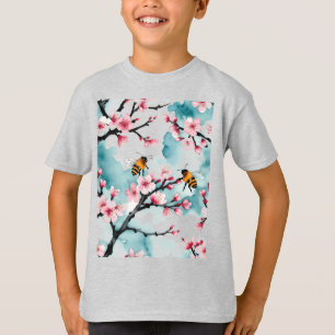 T-shirt Deux Branches Fréquentées D'Abeilles Et De Fleurs