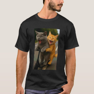 T-shirt Deux chats drôles faisant de la trottinette avec u
