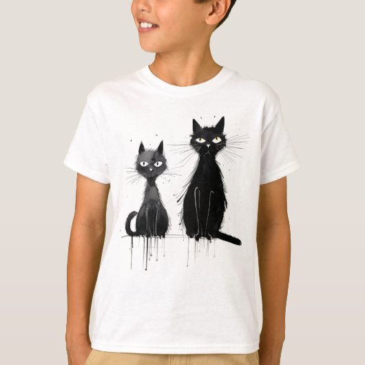T-shirt Deux chats noirs (Devant)