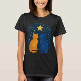 T-shirt Deux chats s'étalent au ciel nocturne