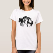 T-shirt Deux chevaux en amour noir blanc cheval couple amo (Devant)