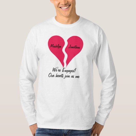 T-shirt Deux demi-coeurs rejoignez en un seul Fiançailles  (Devant)