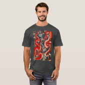 T-SHIRT DEUX DRAGONS BOIS JAPONAIS COUPÉ EN BLEU ROUGE BLA (Devant entier)