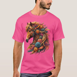 T-shirt Deux Filles Femmes Floral Cheval Sauvage Pays Chev