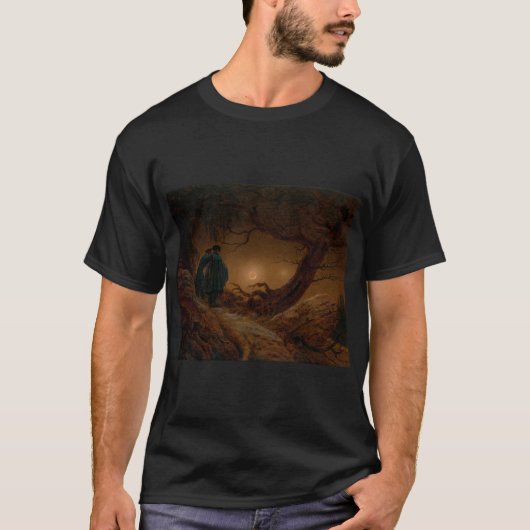 T-shirt Deux hommes envisagent la lune la nuit (Devant)