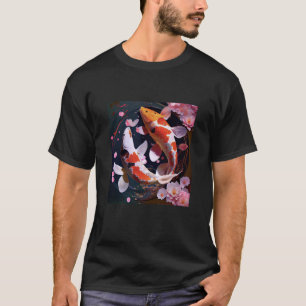 T-shirt Deux Koi Poisson nageant ensemble fleurs pétales J