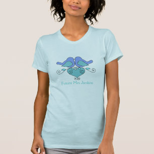 T-shirt Deux oiseaux Floral Coeur Turquoise Blue Wedding P