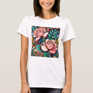 T-shirt Deux Roses : Un Arrangement Floral À Motifs