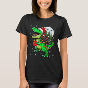T-shirt Deux Rottweilers de Noël à cheval T-rex Reindeer L