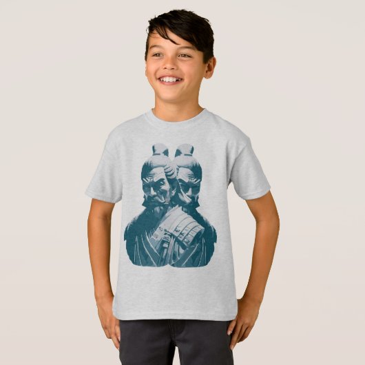 T-shirt Deux Statues Japonaises Samurai Design (Devant entier)