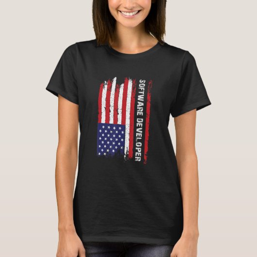 T-shirt Dév logiciel expert du programmeur de drapeaux US (Devant)