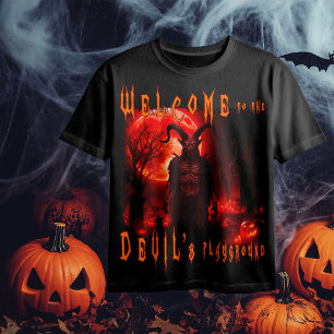T-shirt Devil Satan dans le cimetière de nuit avec la lune