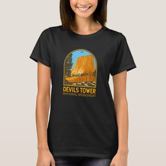 T-shirt Devils Tower National Monument Wyoming Emblem Vint (Devant)