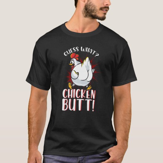 T-shirt Devinez quel poulet, mais mème poulet, bouton (Devant)