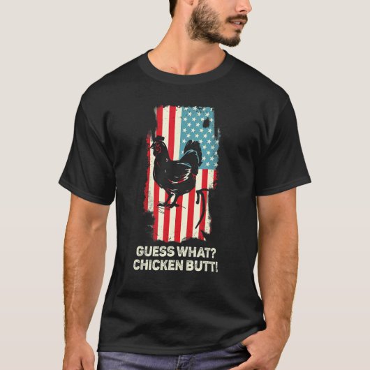T-shirt Devinez quoi Cul de poulet Blague de poulet Rétro (Devant)
