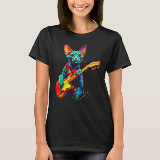 T-shirt Devon Rex Cat Guitar (Devant)