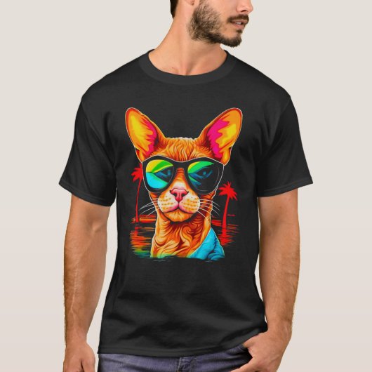 T-shirt Devon Rex Cat Summer Party (Devant)