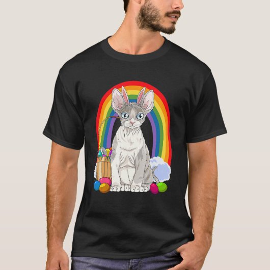 T-shirt Devon Rex Chat Joyeux Oeufs de Pâques Bunny (Devant)