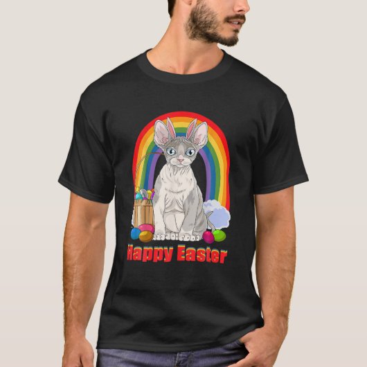 T-shirt Devon Rex Chat Joyeux Oeufs de Pâques Bunny (Devant)