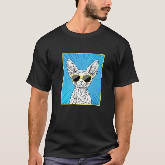 T-shirt Devon Rex Chat Portrait Pop Art Chat Avec Lunettes (Devant)