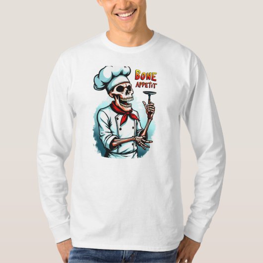 T-Shirt d'Halloween Bone Appetit - Chef squelette (Devant)