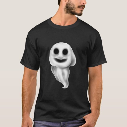 T-shirt d'Halloween noir avec Fantôme Éffrayant. (Devant)