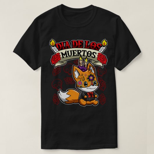 T-shirt Dia De Los Muertos Animaux Fox (Design devant)