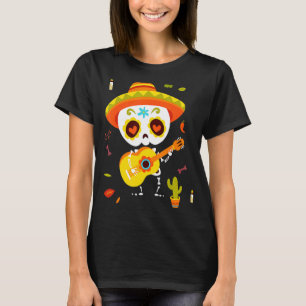 T-shirt Dia De Los Muertos Boy Dansant Skeleton Guitare Su