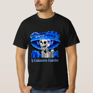 T-shirt Dia De Los Muertos Calavera Catrina en bleu
