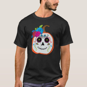 T-shirt Dia De Los Muertos Citrouille Sugar Skull Girls Fe