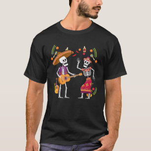 T-shirt Dia De Los Muertos Dansant Squelette Guitare Sugar
