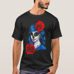 T-shirt Dia De Los Muertos Fleurs De Vacances Girl Mask La