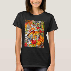 T-shirt Dia De Los Muertos Llama Alpaca Crâne à sucre