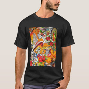 T-shirt Dia De Los Muertos Llama Alpaca Crâne à sucre Drôl