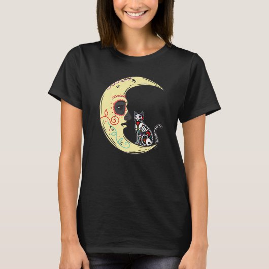T-shirt Dia De Los Muertos Lune Sugar Skeleton Cat X Ray (Devant)