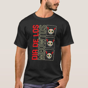 T-shirt Dia De Los Muertos Meowtos Chat Sugar Crâne Mexiqu