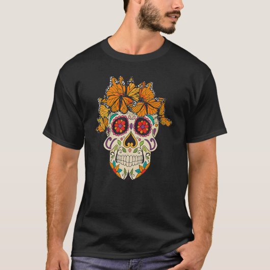 T-shirt Dia De Los Muertos Monarch Papillon Sugar Crâne (Devant)