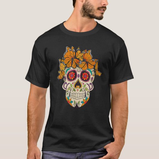 T-shirt Dia De Los Muertos Monarch Papillon Sugar Crâne (Devant)