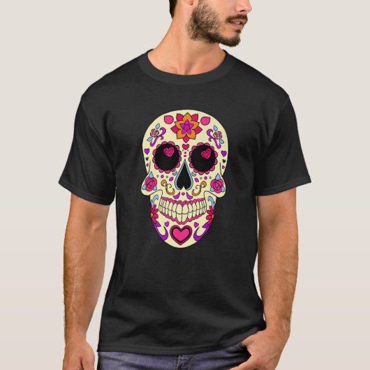T-shirt Dia De Los Muertos Pink Hearts Mask Skull Premium (Devant)