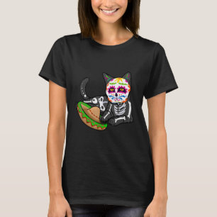 T-shirt Dia De Los Muertos pour Hommes Cute Fleur Chat Suc
