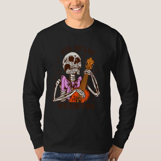 T-shirt Dia De Los Muertos Skeleton Colourful Bow Music Gu (Devant)